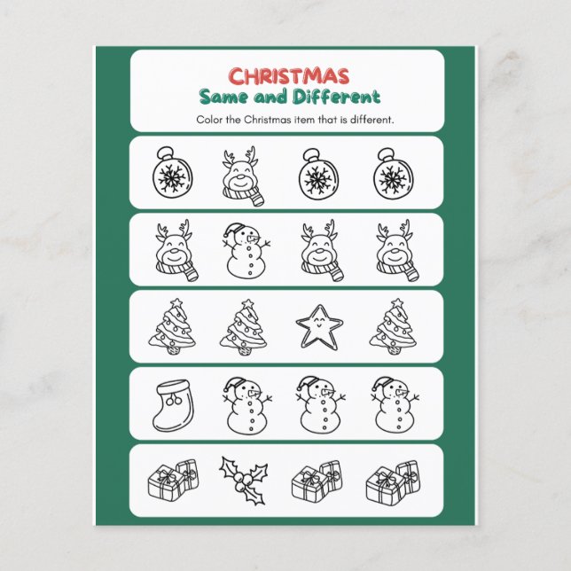 Green Red Fun Christmas Same and Different  Flyer (Front)