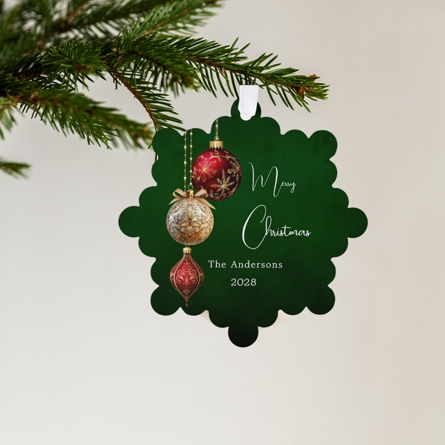 Green red gold baubles Christmas decor Tree Decoration Card (Creator Uploaded)