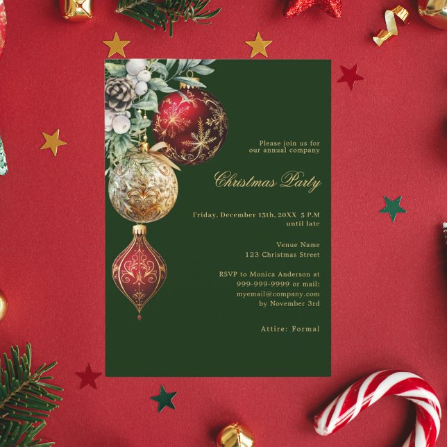 Green red gold business Christmas Party invitation (Creator Uploaded)