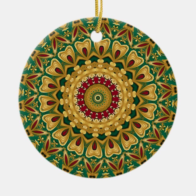 Green Red Gold Decorative Christmas Holiday Ceramic Tree Decoration (Front)