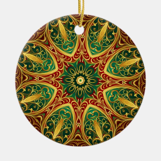 Green Red Gold Decorative Christmas Holiday Ceramic Tree Decoration (Front)