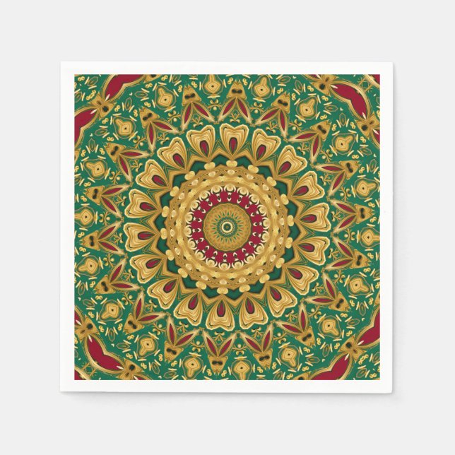 Green Red Gold Decorative Christmas Holiday Napkin (Front)