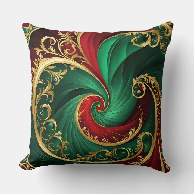 Green Red Gold Decorative Christmas Throw Pillow (Front)