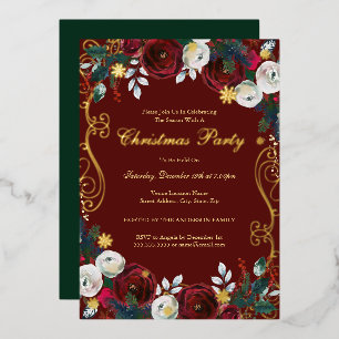 Green Red Gold Floral Swirl Christmas Party