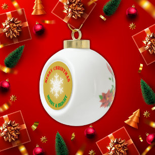 Green, Red & Gold Merry Christmas   Ceramic Ball Christmas Ornament
