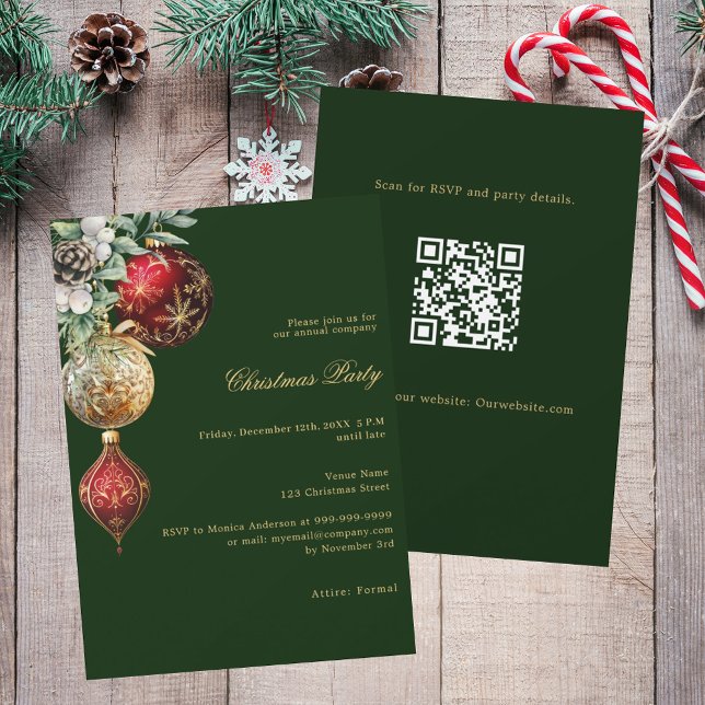 Green red gold QR code business Christmas Party Invitation (Creator Uploaded)