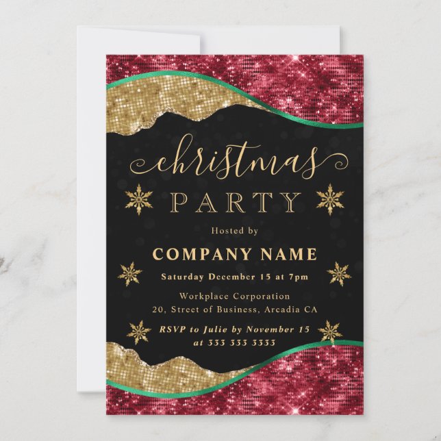 Green Red & Gold Snowflake Company Christmas Party Invitation (Front)