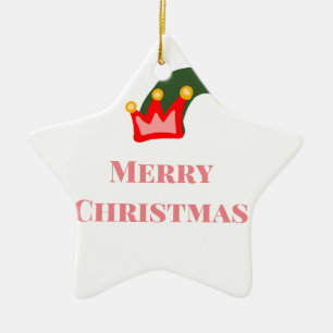 Green red hat merry Christmas add name text name Ceramic Tree Decoration