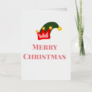 Green red hat merry Christmas add name text name Foil Holiday Card