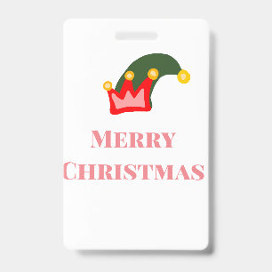 Green red hat merry Christmas add name text name ID Badge