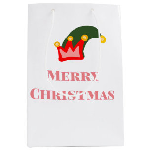 Green red hat merry Christmas add name text name Medium Gift Bag