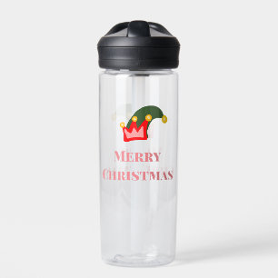 Green red hat merry Christmas add name text name Water Bottle