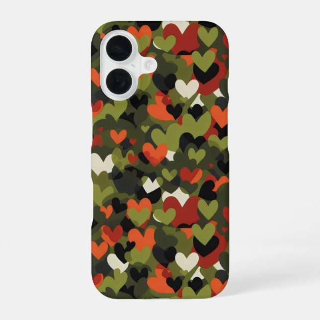Green Red Heart Pattern iPhone 16 Case (Back)