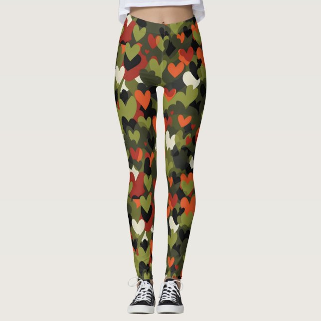 Green Red Heart Pattern Leggings (Front)
