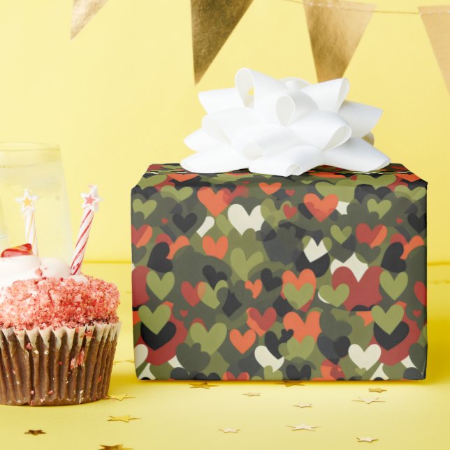 Green Red Heart Pattern Wrapping Paper (Birthday Party)