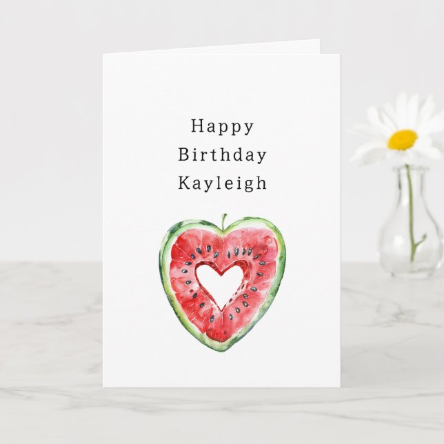 Green Red Heart Watermelon Birthday Card (Small Plant)