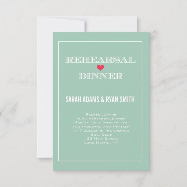 Green Red Heart Wedding Rehearsal Dinner Invites (Front)