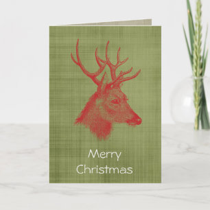 Green Red Holiday Rustic Deer Card