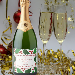 Green & Red Jolly Holly Sparkling Wine Label