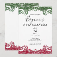 Green & Red Lace Elegant 15th Quinceañera Party