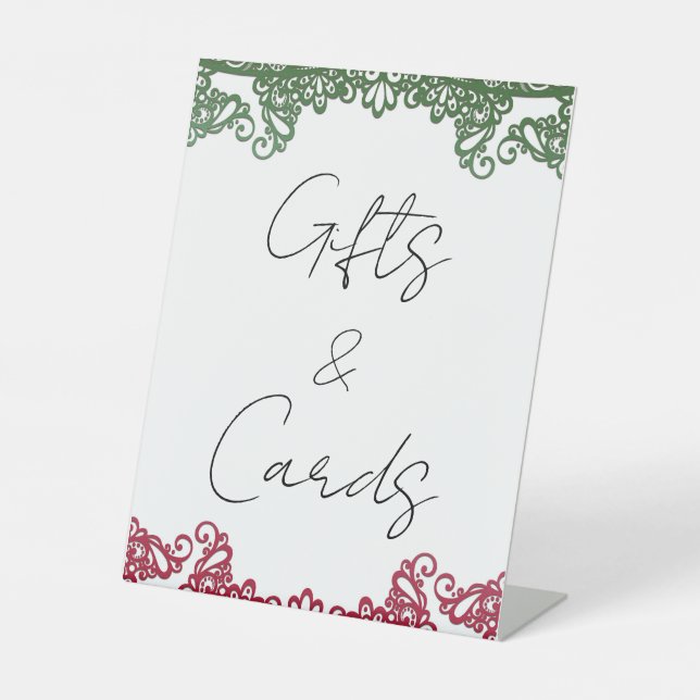 Green Red Lace Elegant Fiesta Wedding Gifts Cards  Pedestal Sign (Front)