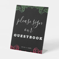 Green & Red Lace Fiesta Wedding Guestbook Sign