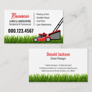 Green Red Lawn Mower Landscaping Service Business Card