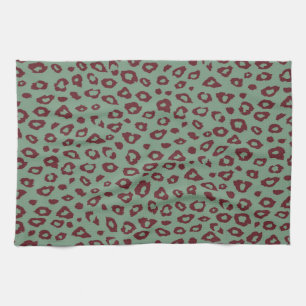 Green Red Leopard Print Tea Towel