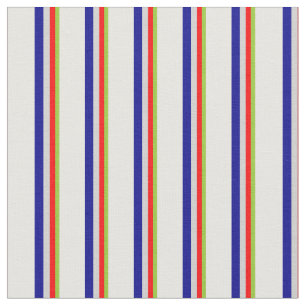 Green, Red, Light Grey, Dark Blue & White Lines Fabric