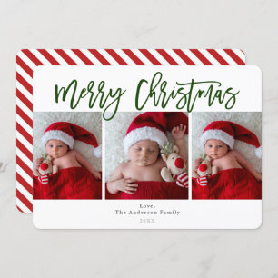 Green Red Merry Christmas Holiday 3 Photos Photo Invitation