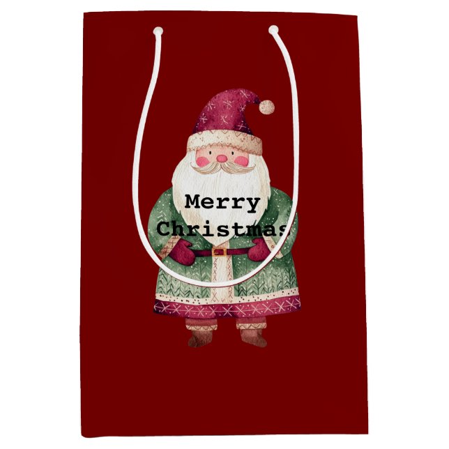 Green Red Merry Christmas Santa Medium Gift Bag (Front)