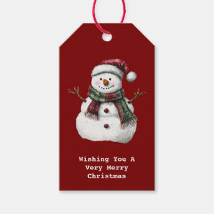 Green Red Merry Christmas Snowman Gift Tags