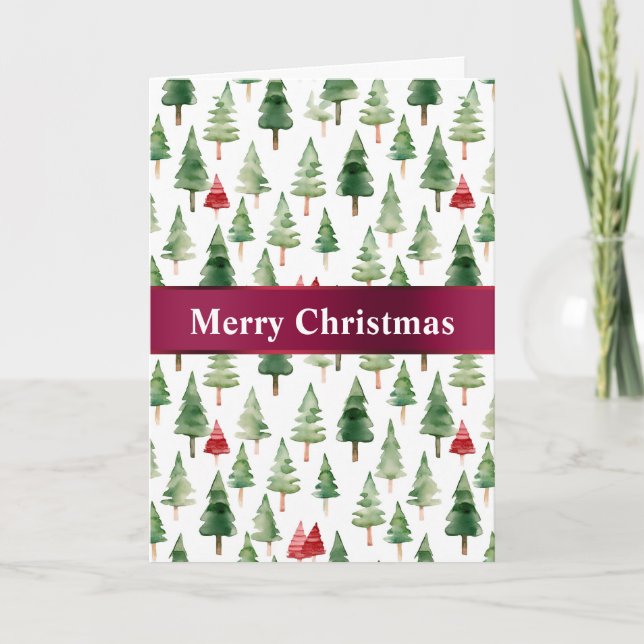 Green Red Merry Christmas Trees  Card (Front)