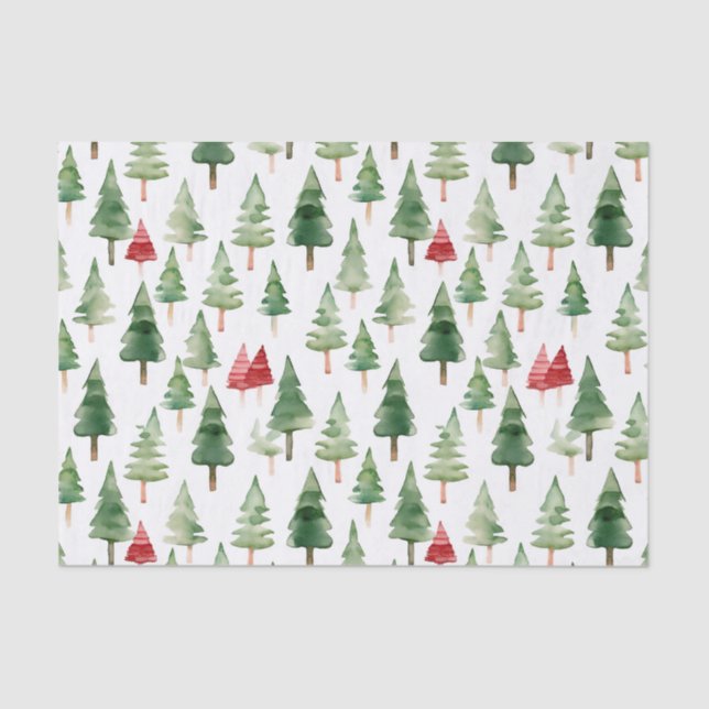 Green Red Merry Christmas Trees  Tissue Paper (Front)