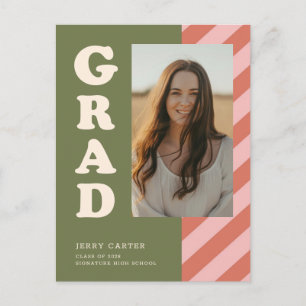 Green Red Minimal Grad Photo Graduation Thank You Postcard