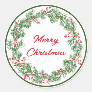 Green Red Minimalist Merry Christmas Classic Round Sticker