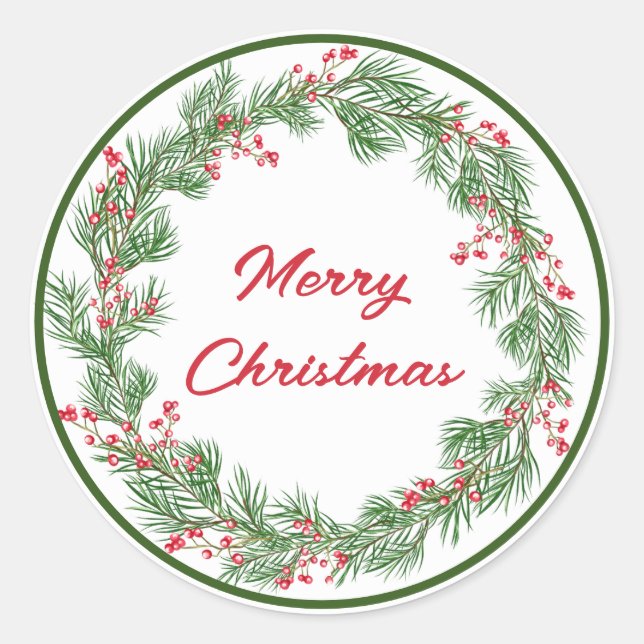 Green Red Minimalist Merry Christmas  Classic Round Sticker (Front)