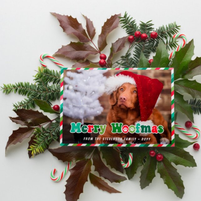 Green Red Mint Retro Merry Woofmas Dog Christmas Holiday Card (Creator Uploaded)