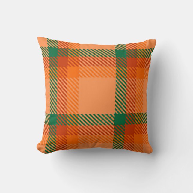 Green, Red, Orange and Beige Tartan Plaid Scottish Cushion (Front)