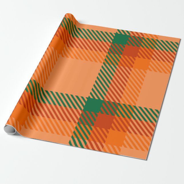 Green, Red, Orange and Beige Tartan Plaid Scottish Wrapping Paper (Unrolled)