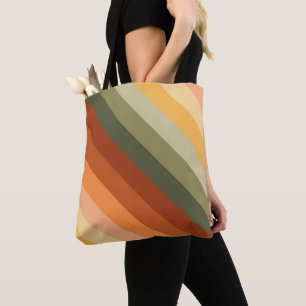 GREEN RED ORANGE YELLOW DIAGONAL STRIPES TOTE BAG