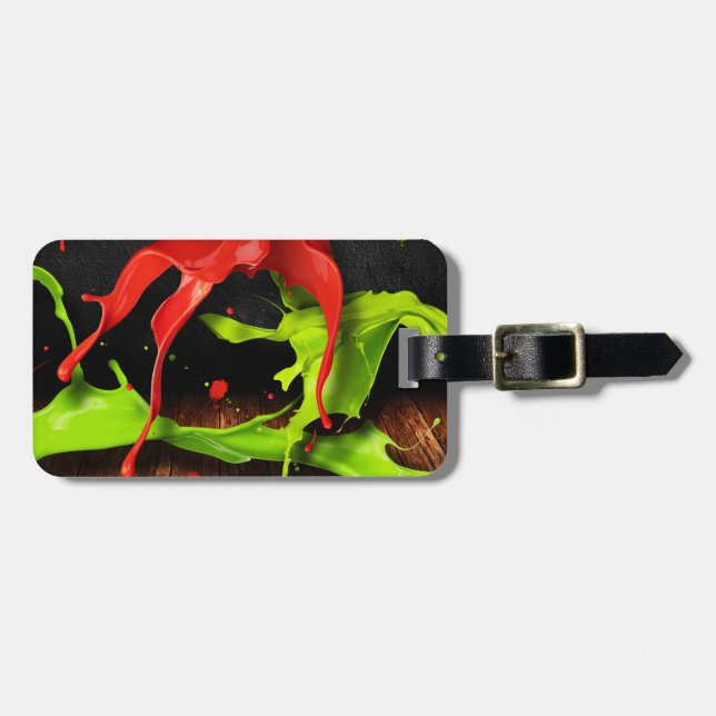 Green red paint luggage tag (Front Horizontal)