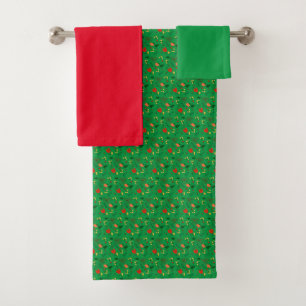 Green red Pattern mini wildflower Bath Towel Set