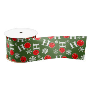 Green Red Pickleball Christmas Ho Ho Ho Snowflake Satin Ribbon