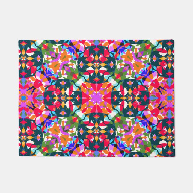 Green Red Pink Christmas Jolly Colorful Pattern Doormat (Front)