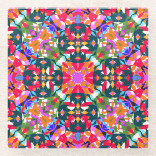 Green Red Pink Christmas Jolly Colourful Pattern Glass Coaster
