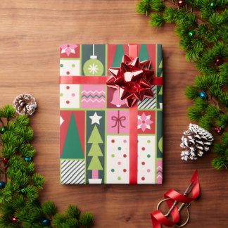 Green Red Pink Geometric Christmas Wrapping Paper