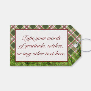 Green Red Plaid & Pine Branch Christmas Snow Flake Gift Tags