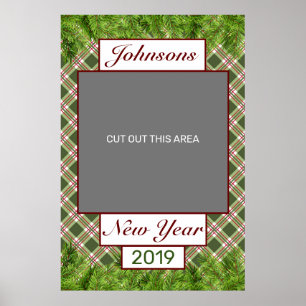 Green Red Plaid & Pine Branch New Year Photo Prop Poster