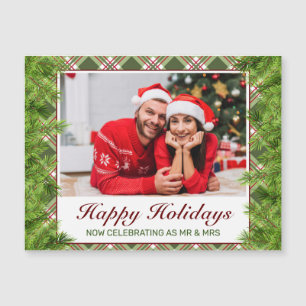 Green Red Plaid Pine Photo Happy Holidays Greeting